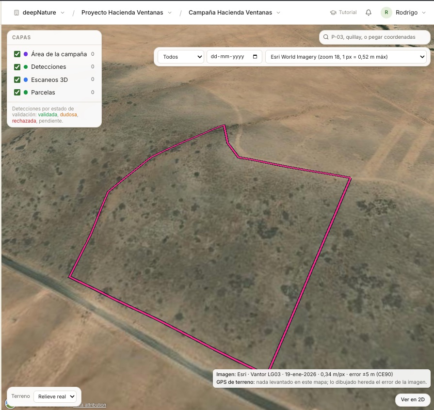 ecoScan Flora en el gabinete: el área de estudio sobre la imagen con relieve